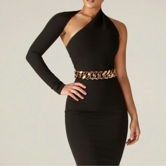 NEW Alieva Dasha Black Modern One Shoulder Mini Evening Dress Stretch Size L - Picture 3 of 15